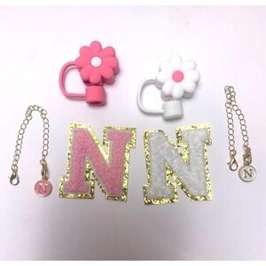 Stanley Cup Accessories Silicone Straw Cover Initial Charm Chenille Letter N 6pc